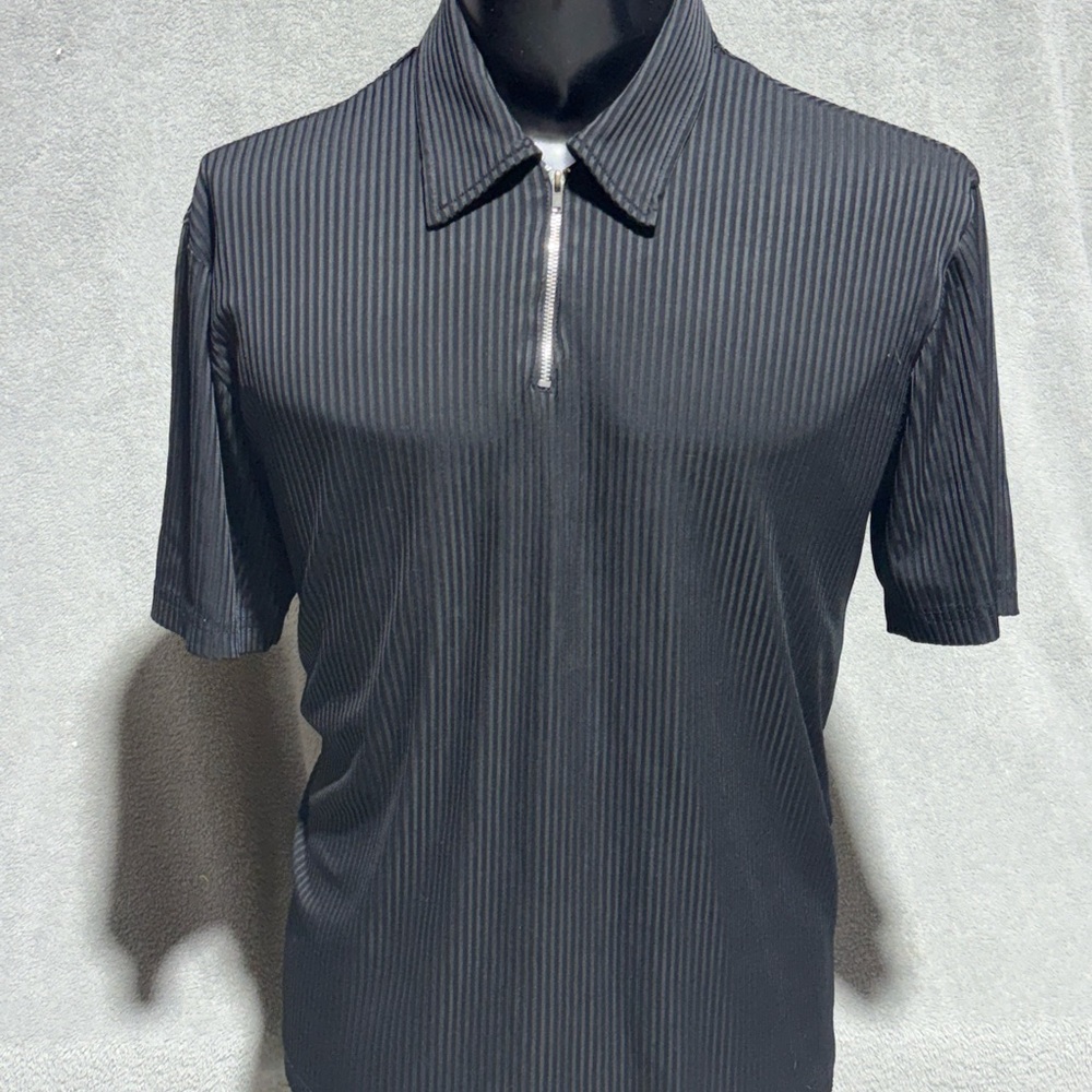Studio Men's Black Pinstripe Polo Shirt